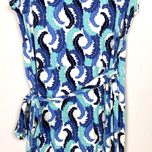 Boden Wrap Dress Blue feather Print Midi size 12L - Picture 10 of 15